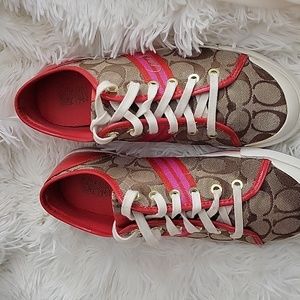 Coach shoes size 8.5 pink red and tan